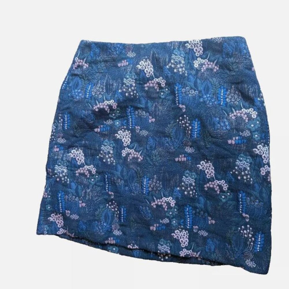 Ann Taylor Skirt Women's Navy Embroidered Dainty Print Lined Mini Cotton size 14